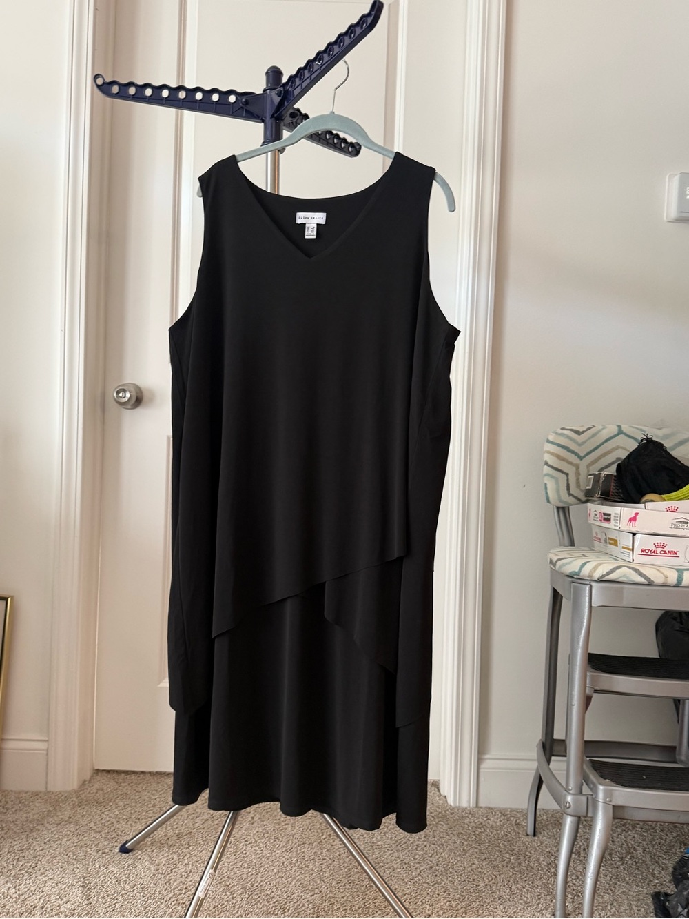 Susan Graver Black Asymmetrical Sleeveless V-Neck Dress